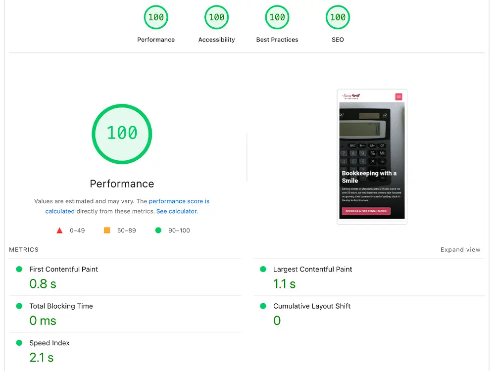 high pagespeed score